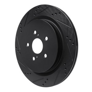 Lexus RX350 Brake Rotor (1) - Rear Left - R1 Concepts - Drilled & Slotted - Black - `16-`22